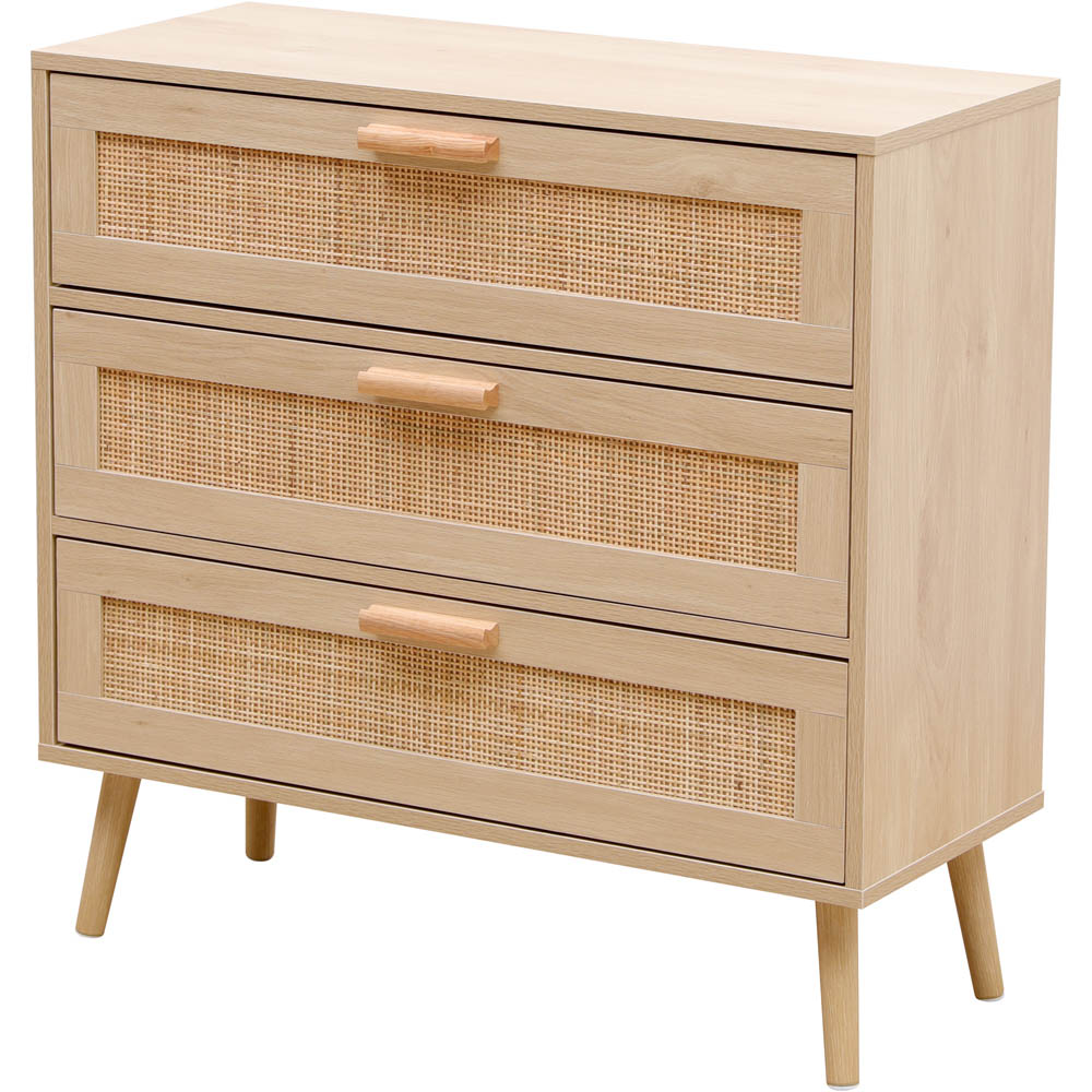 FurnitureHMD 3 Drawer Natural Rattan Woven Front Wooden Chest of Drawers Image 3