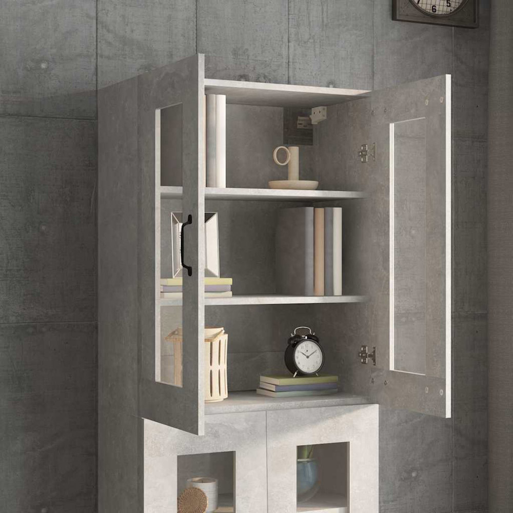 vidaXL 2 Glass Door 3 Shelf Concrete Grey Hanging Wall Cabinet Image 7