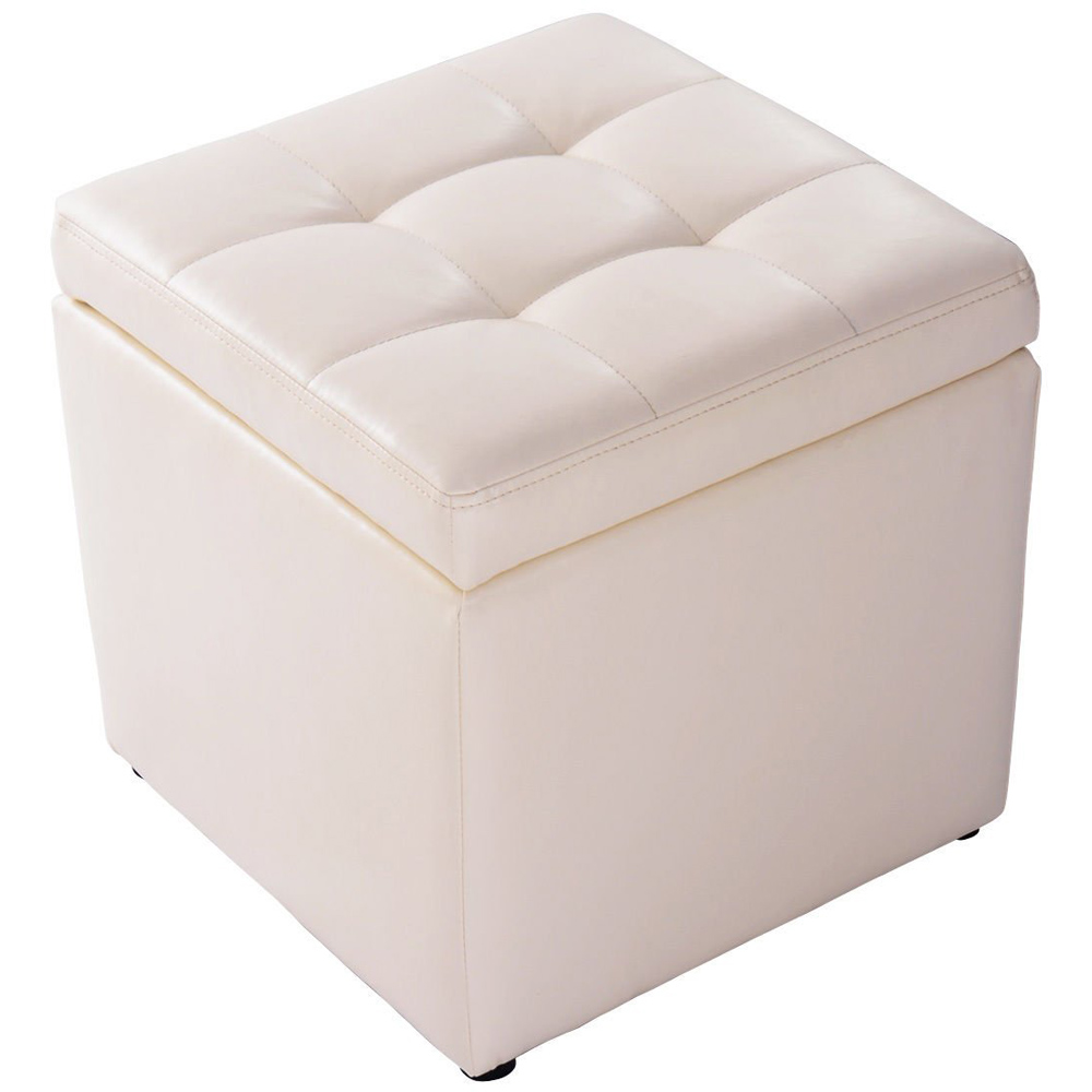 Costway White Pouffe Foldable Storage Ottoman Image 2