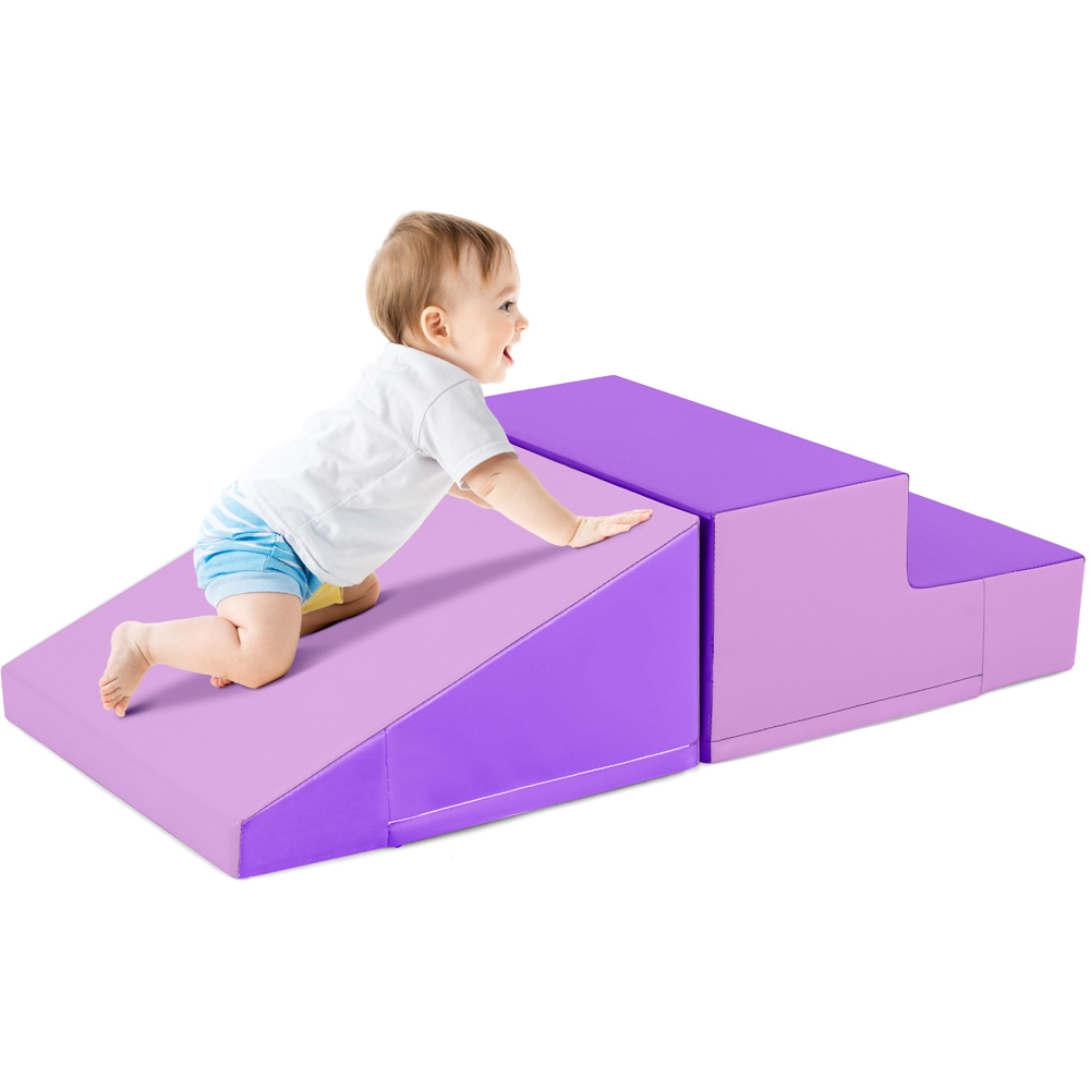 Costway 2 Piece Purple Kids Step and Slide Climber Playset Image 3