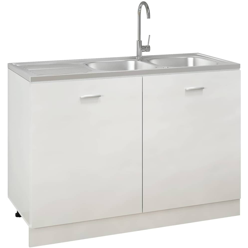 vidaXL Silver Stainless Steel Kitchen Sink with Double Basin and Drainer Set 1200 x 600 x 155mm Image 3