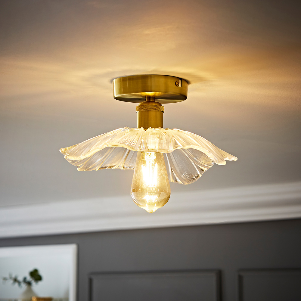 ValueLights Cassia Gold Clear Glass Flower LED Flush Ceiling Light Image 2