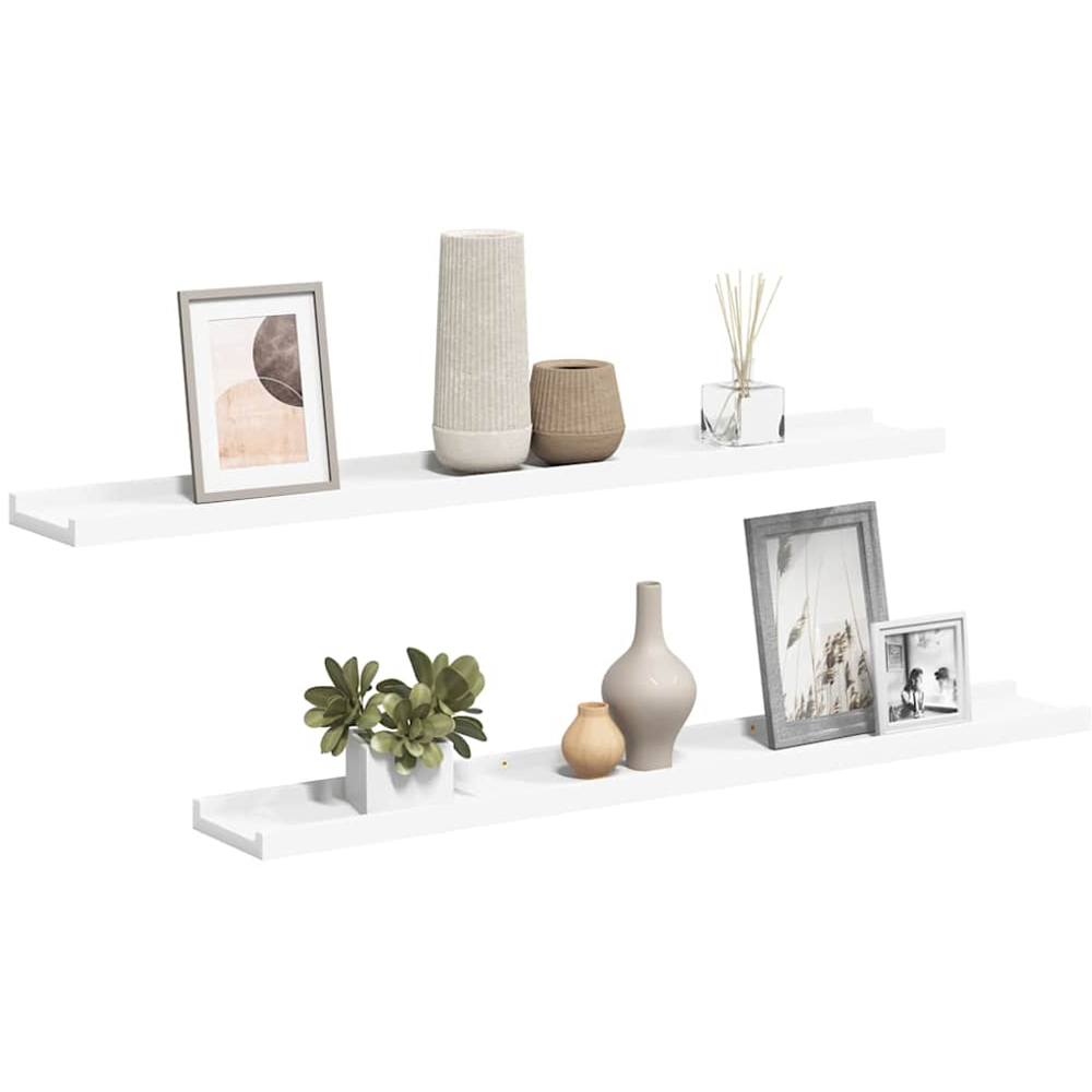 vidaXL 80cm Set of 2 White Floating Picture Frame Ledge Shelf Image 1