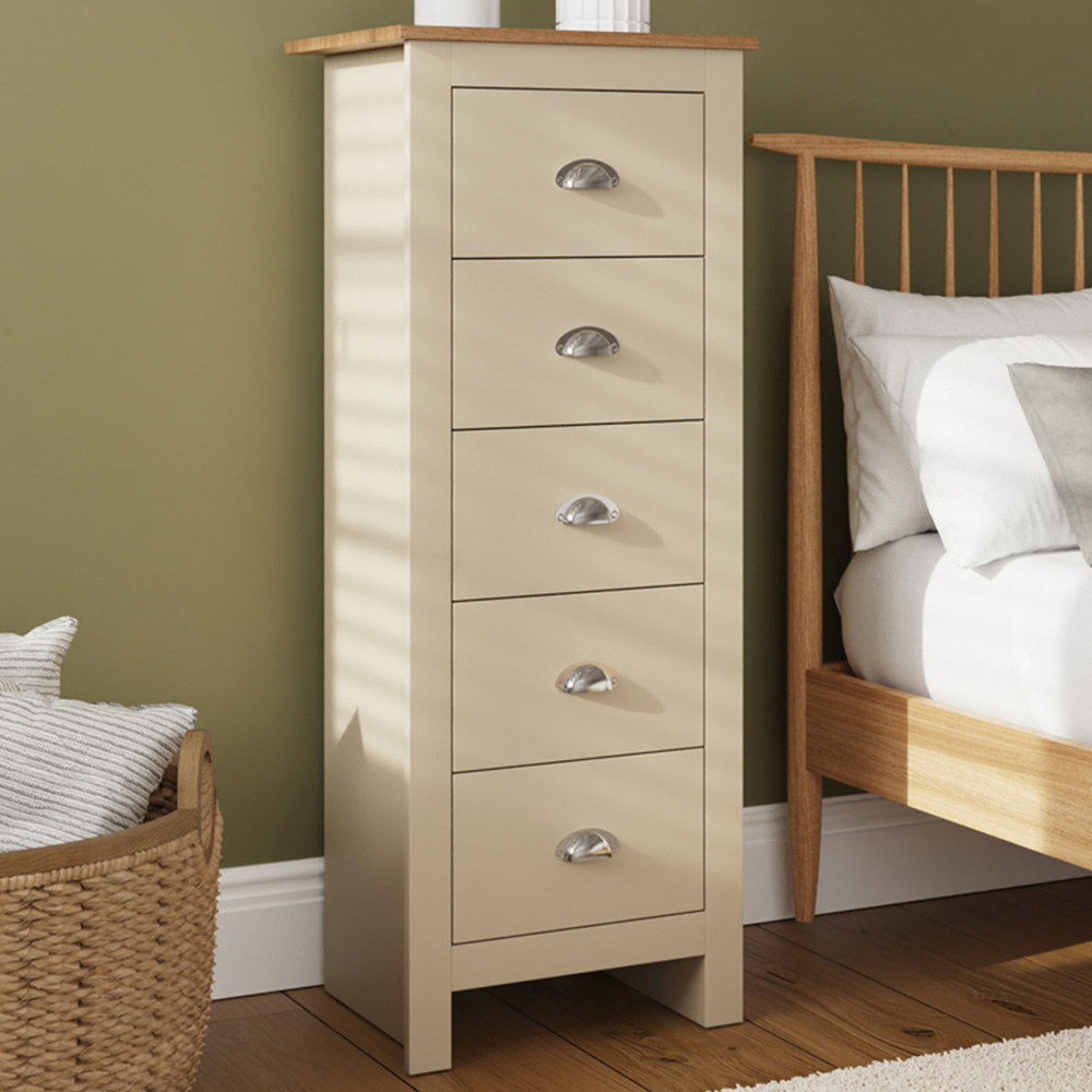 GFW Lancaster 5 Drawer Cream Tall Boy Chest of Drawers Image 1