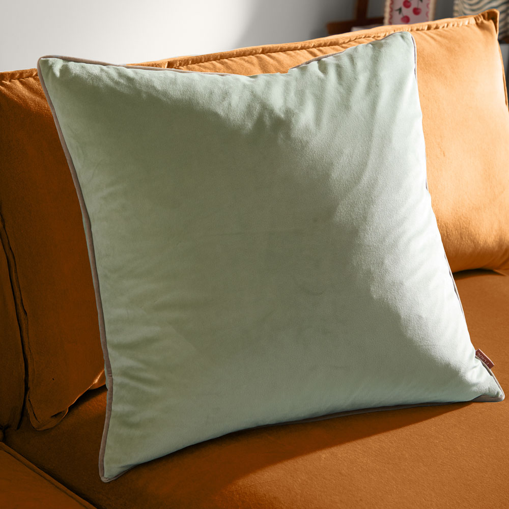 Furn Meridian Eucalyptus and Natural Velvet Cushion 55 x 55cm Image 2