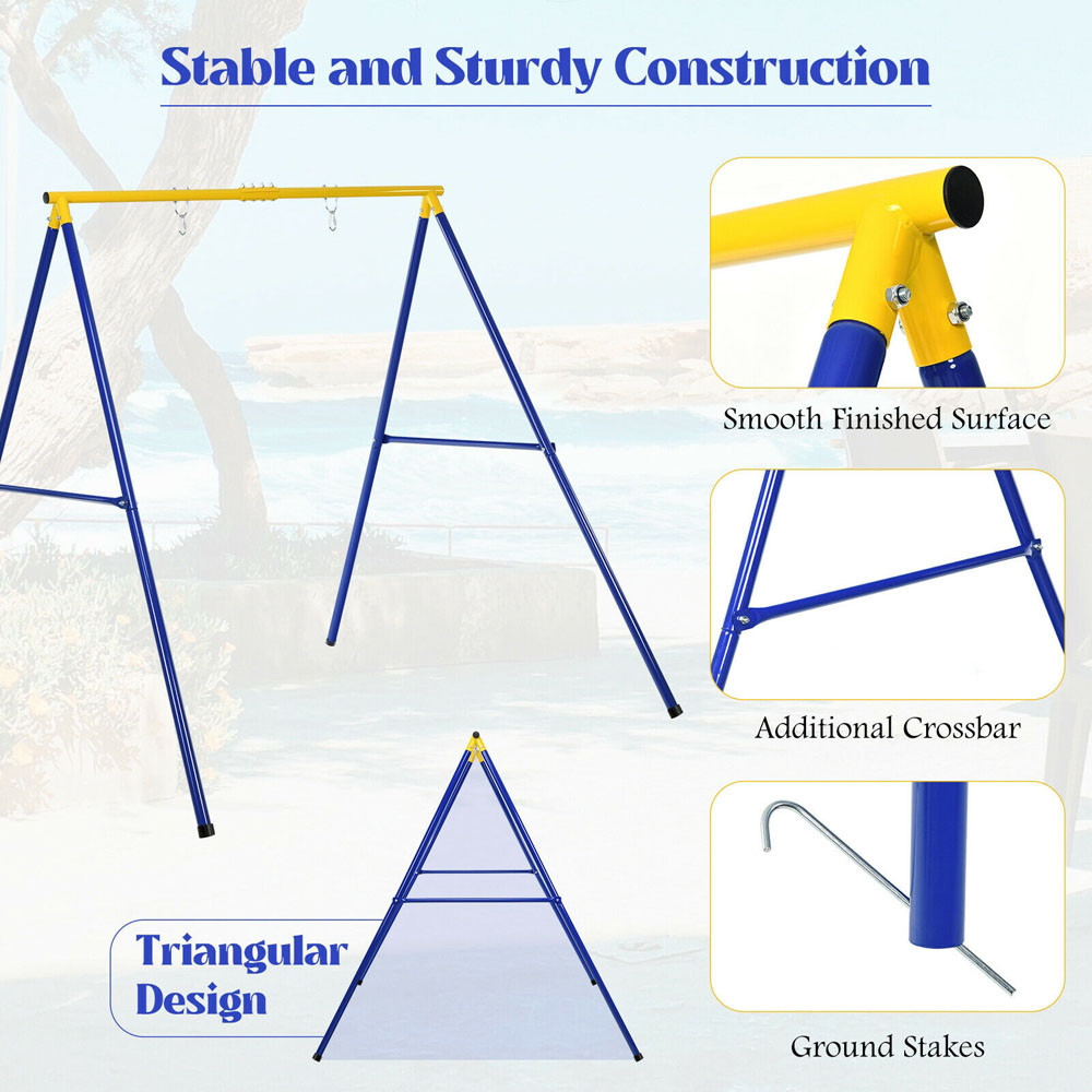 Costway Blue and Yellow Kids Metal Frame Saucer Swing Image 8