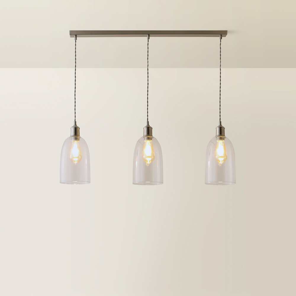 ValueLights Kira Glass Dome 3 Drop Bar Brushed Chrome Diner LED Ceiling Pendant Light Image 2