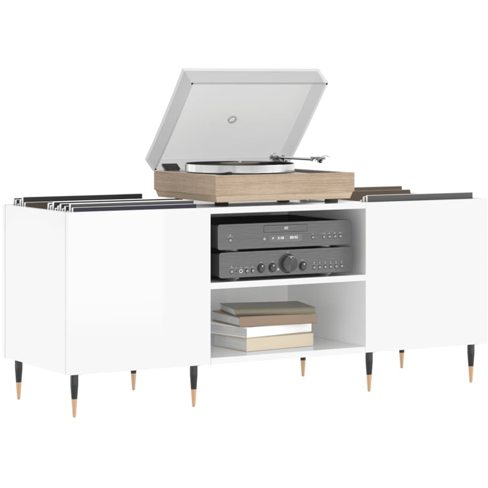 vidaXL 2 Shelf High Gloss White Record Cabinet Image 3