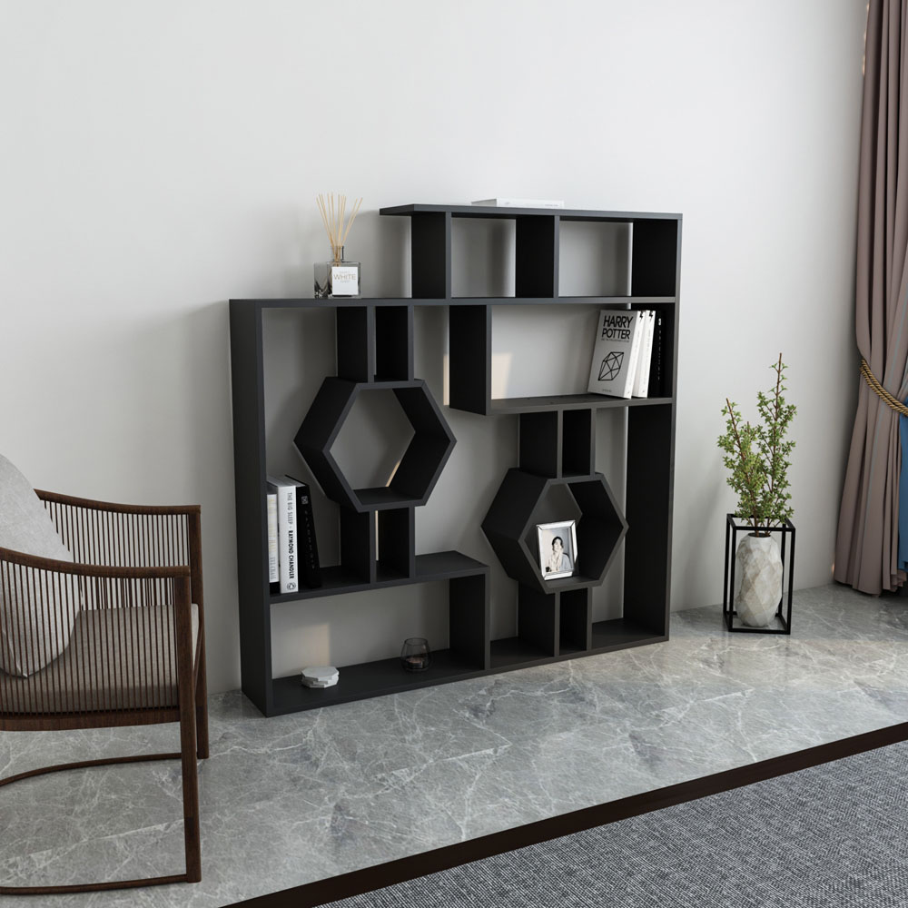 Decorotika Tamara 15 Shelf Black Geometric Bookcase Image 4