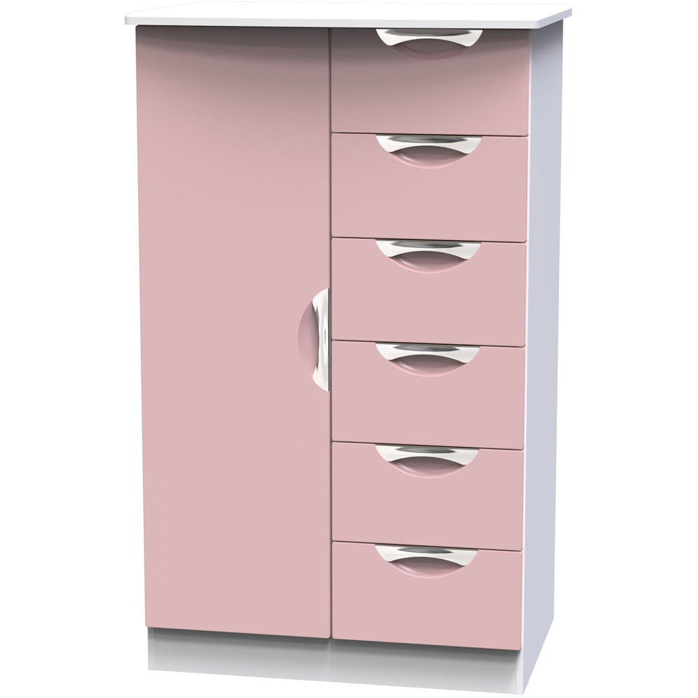 Crowndale Camden Single Door 6 Drawer Kobe Pink and White Kids Wardrobe Ready Assembled Image 3