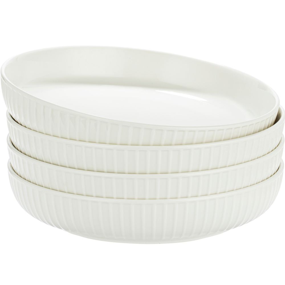 Waterside Professional Alumina White 4 Piece Porcelain Textured Rim Pasta Bowl Set Image 1