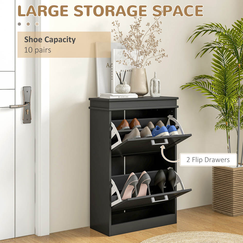 Portland 2 Flip Drawer Black Slim Shoe Storage Cabinet Image 7