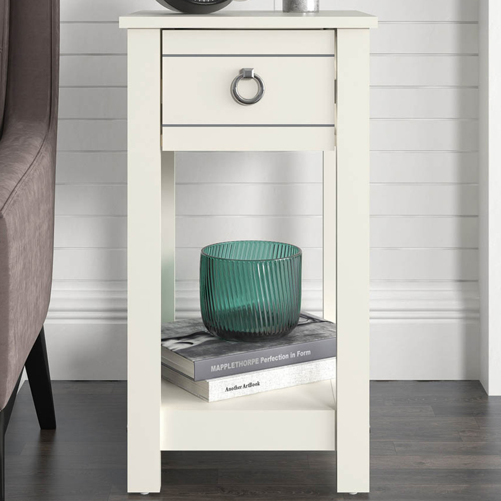 GFW Clovelly Single Drawer Ivory Bedside Table Image 1