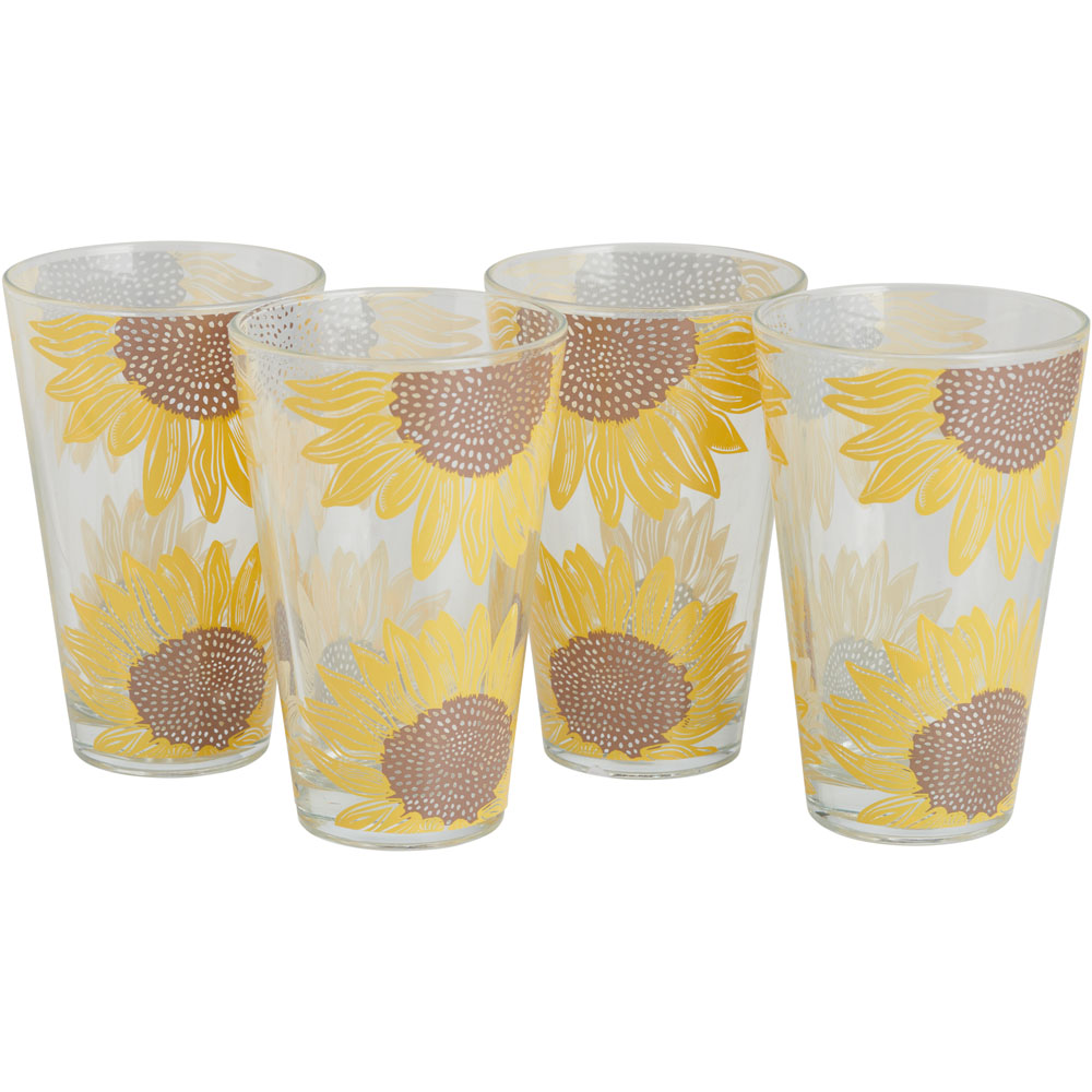 Wilko Sunflower Tall Glass Tumblers 4 Pack Image 1