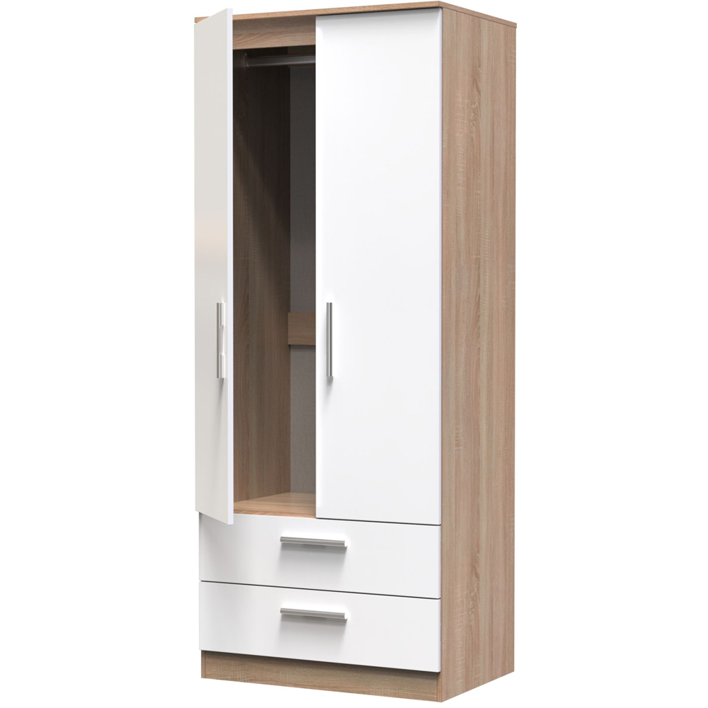 Crowndale Contrast 2 Door 2 Drawer White and Bardolino Oak Tall Wardrobe Ready Assembled Image 6