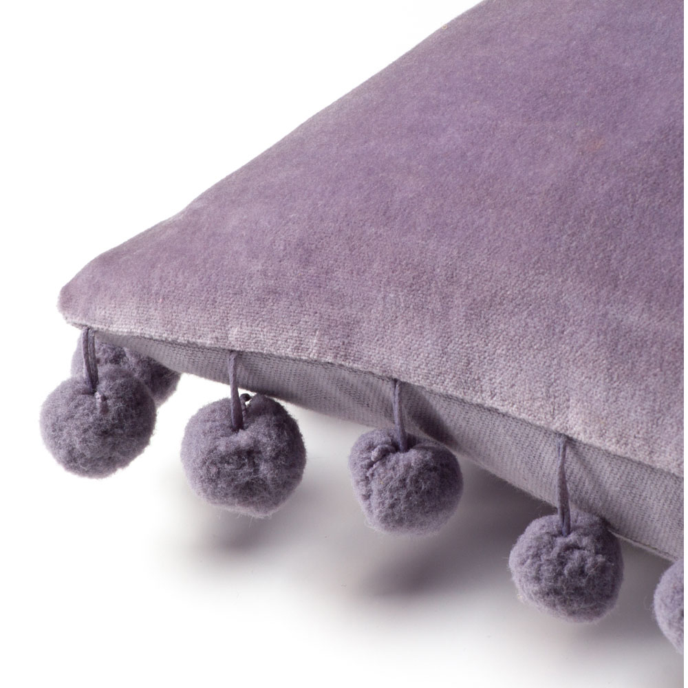 furn. Dora Lilac Velvet Pom Pom Cushion Image 4