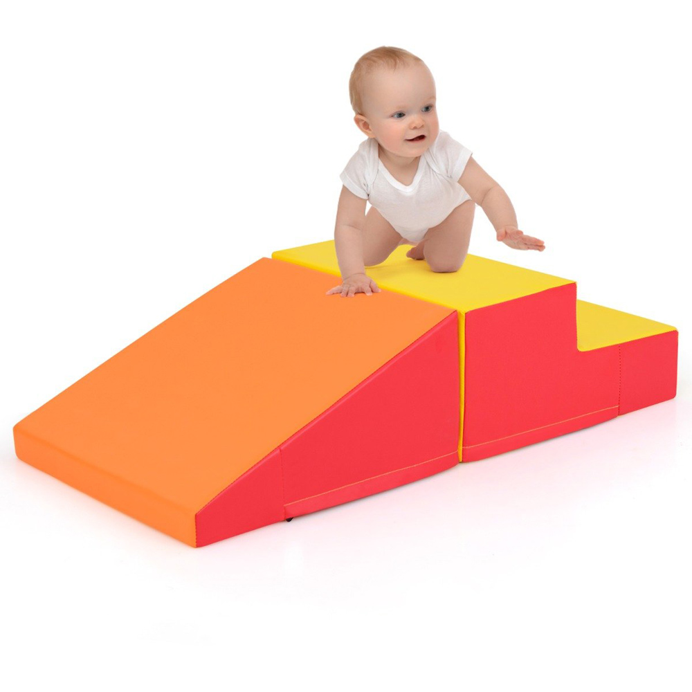 Costway 2 Piece Orange Kids Step and Slide Climber Playset Image 3