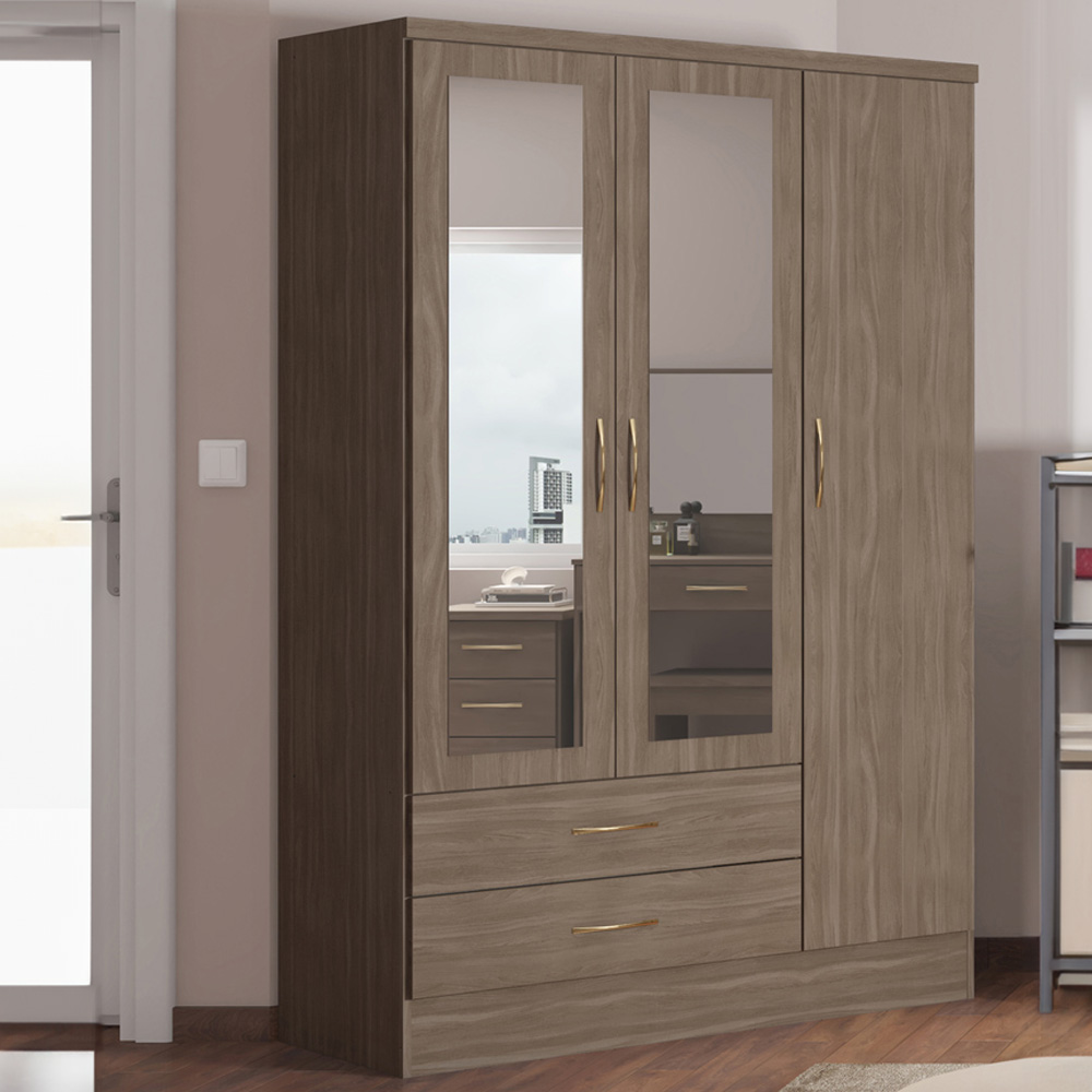 Seconique Nevada 3 Door 2 Drawer Rustic Oak Mirror Wardrobe Image 1