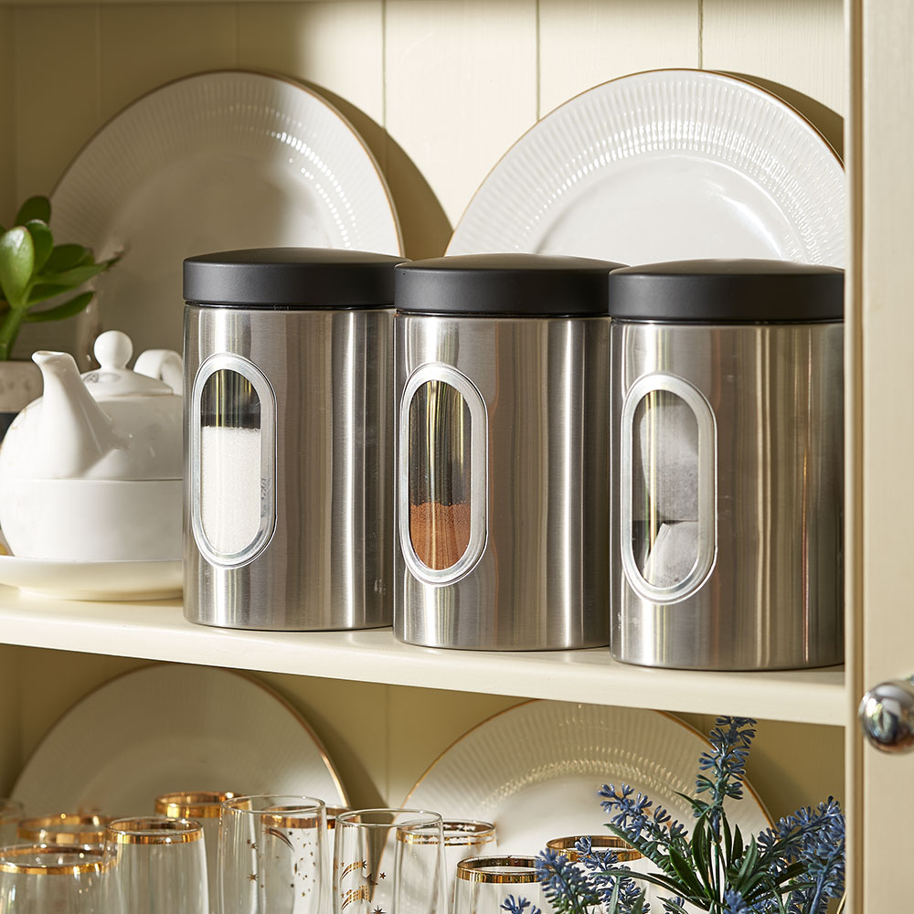 Wilko Set of 3 Stainless Steel Storage Canisters Image 6