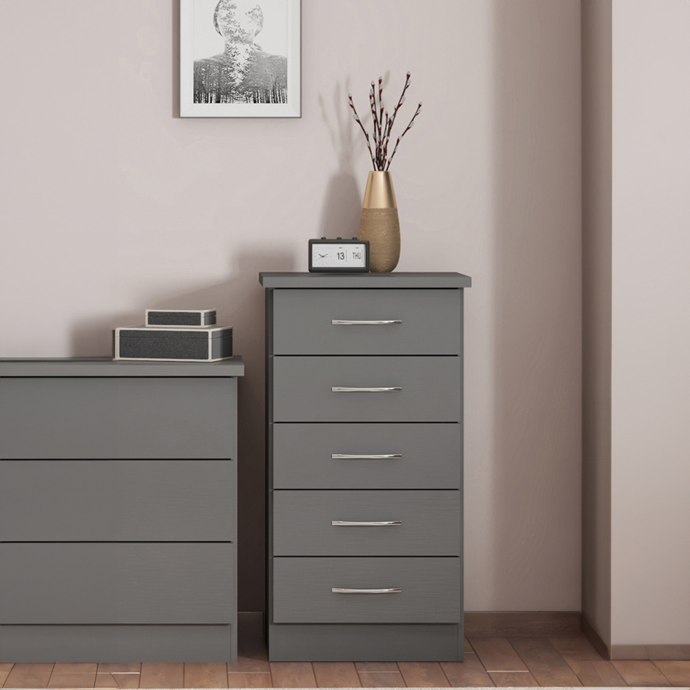 Seconique Nevada 5 Drawer 3D Effect Grey Narrow Chest of Drawers Image 6