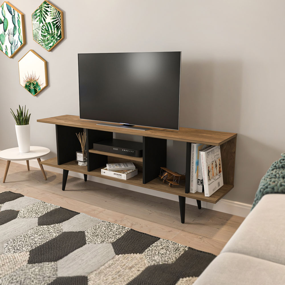 Decorotika Akya Walnut and Black TV Unit Image 4