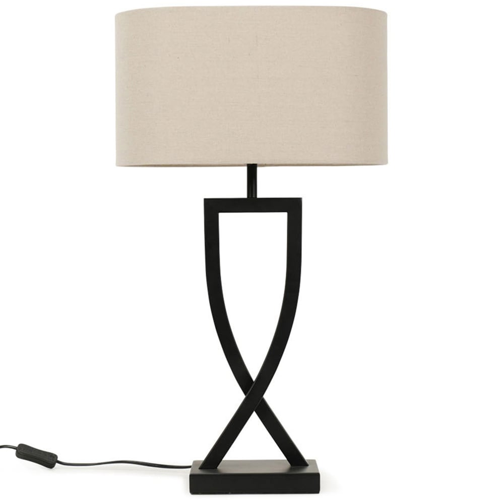 ValueLights Katniss Crossover Black and Natural Shade Metal LED Table Lamp Image 1