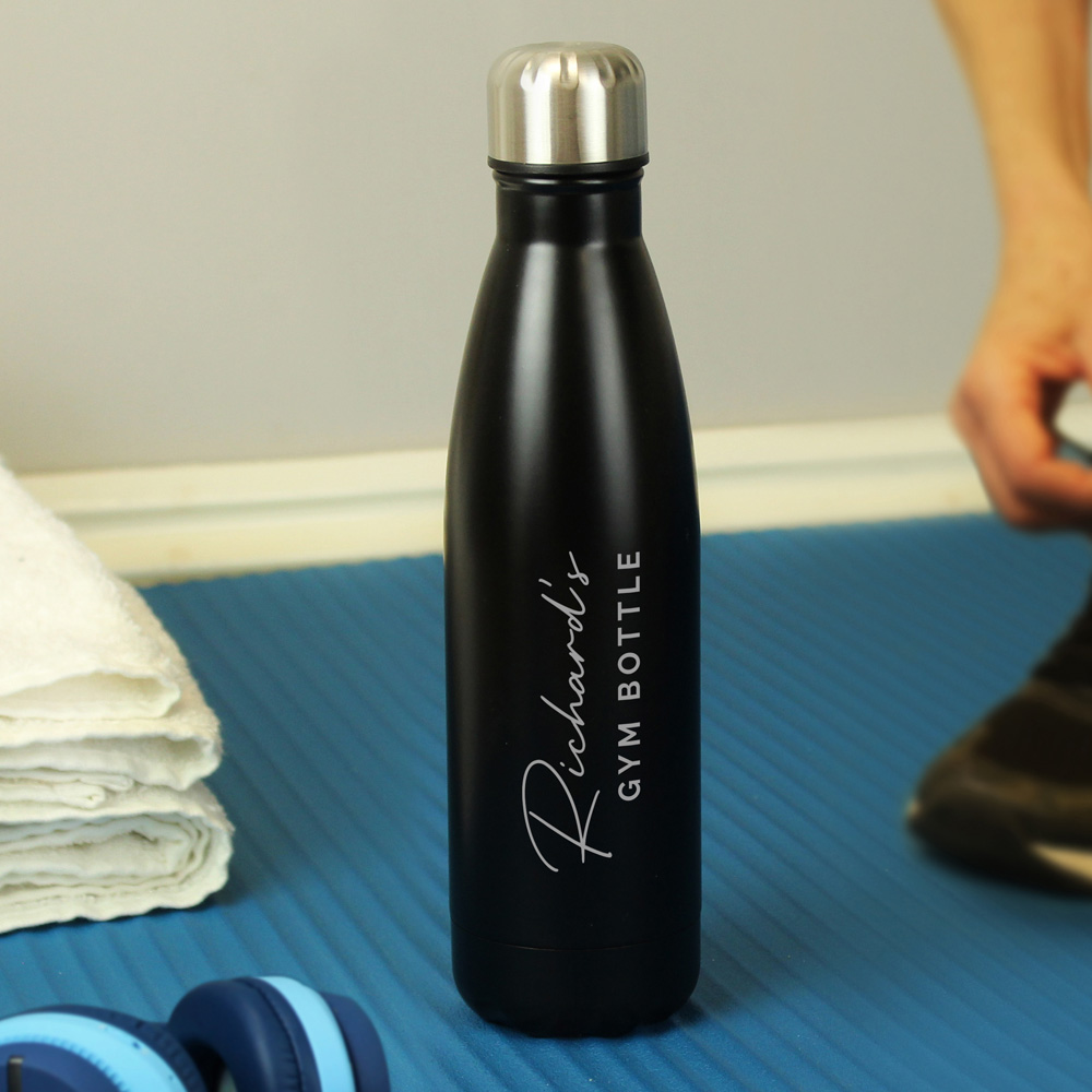 Personalised Memento Two Lines Black Metal Insulated Drinks Bottle 500ml Image 2