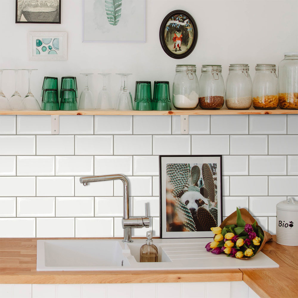 Living and Home 1.2mm White Herringbone Peel and Stick Backsplash Tile 10 Pack Image 3
