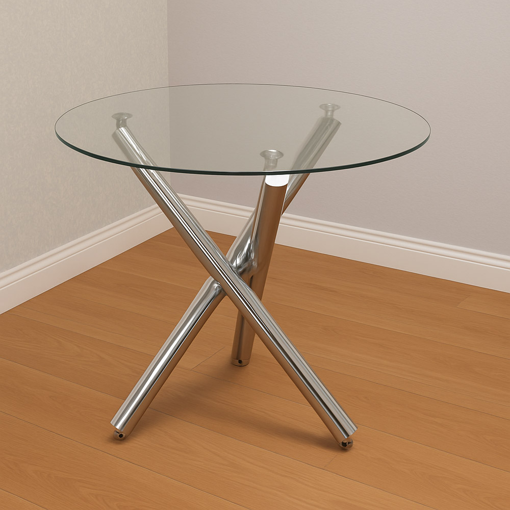 Kosy Koala 4 Seater Clear Glass Faux Leather Gem Pattern Round Dining Set Grey Image 3