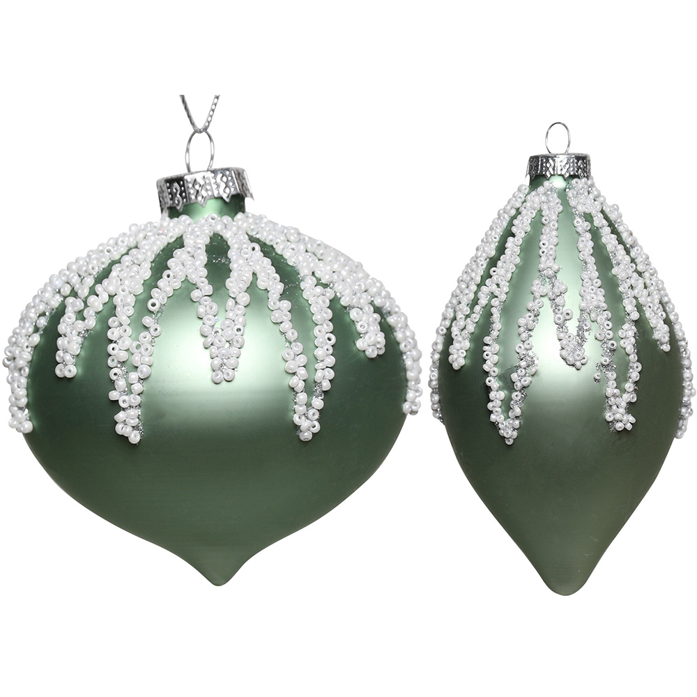 Single Mistletoe Cottage Sage Green Beaded Bauble in Assorted styles Image 1