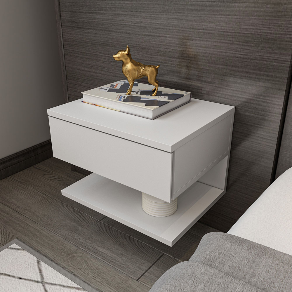 Decorotika Vivid White Minimalist Floating Nightstand Image 7