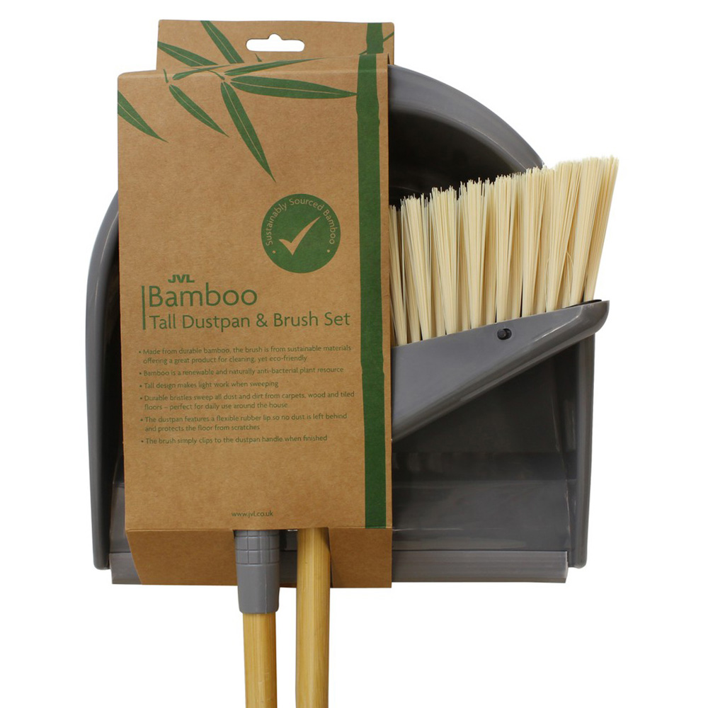 JVL Bamboo Tall Dustpan and Brush Set Image 7