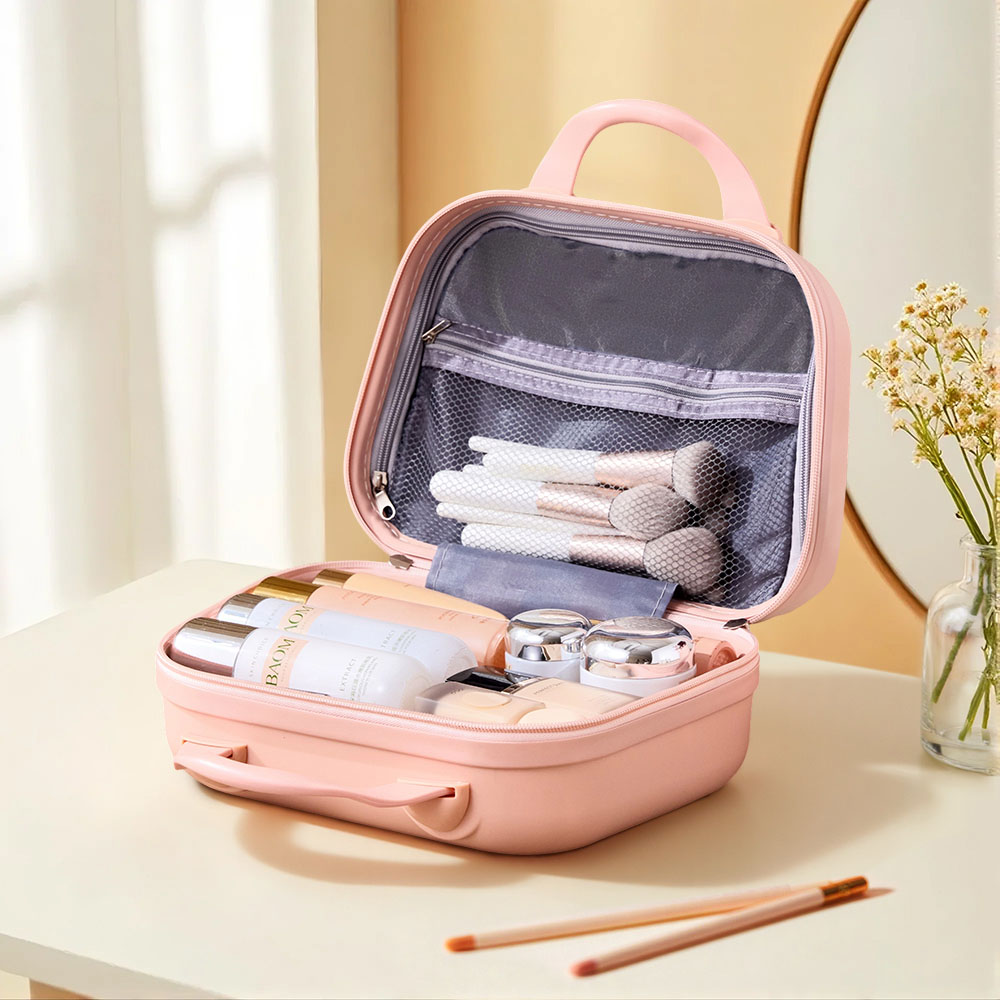 Living and Home Pink Portable Hard Shell Handheld Cosmetic Travel Case 30cm Image 2