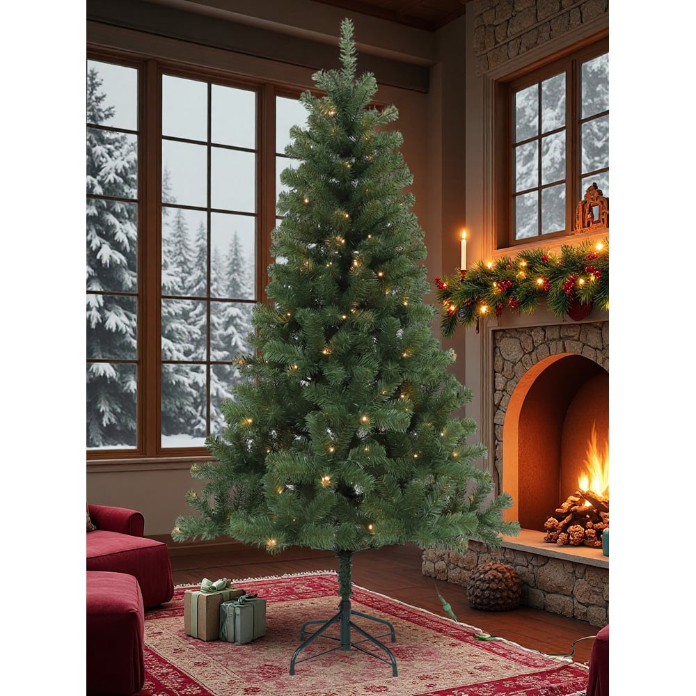 Festive Christmas 150 Warm White LED Pre-Lit Winter Fir Artificial Christmas Tree 6ft Image 3