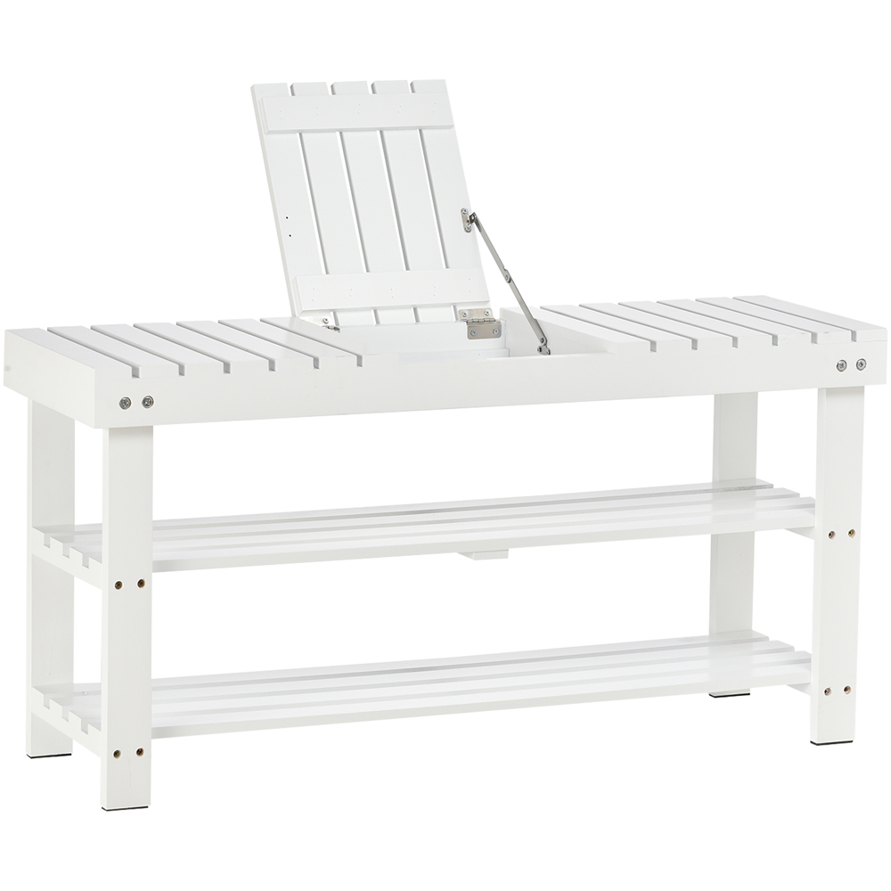 Portland White Wooden Shoe Bench with Slatted Shelves Image 2