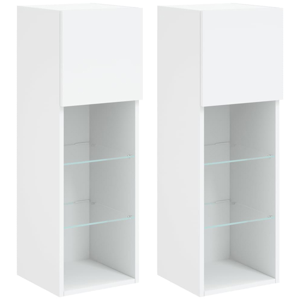 vidaXL Single Door 3 Shelf White TV Cabinet with LED Lights Set of 2 Image 2