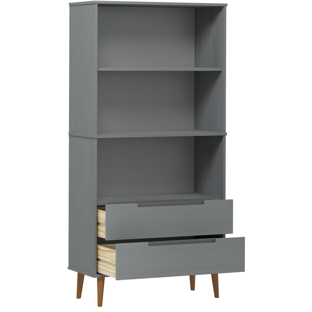 vidaXL 2 Drawer 3 Shelf Grey Pine Wood Bookcase Image 5