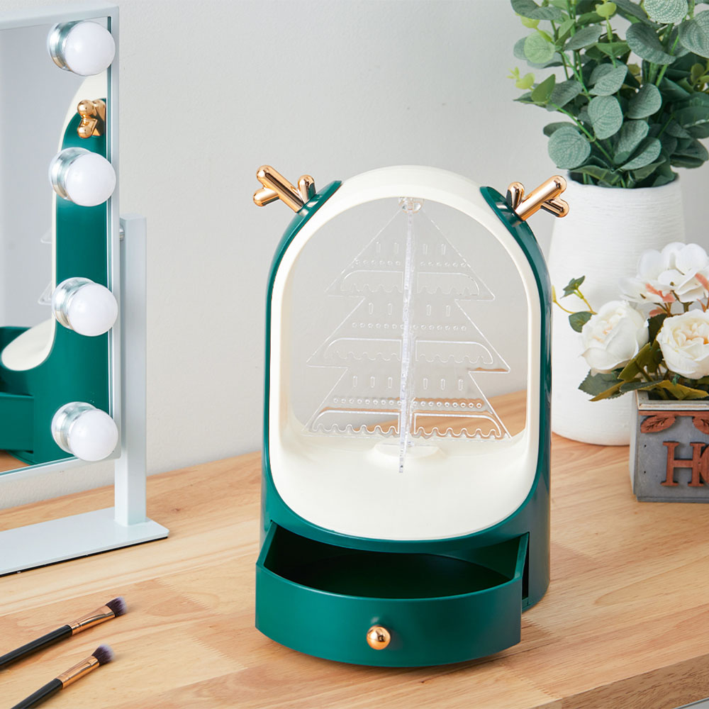 Living and Home Single Drawer Green Christmas Tree Desktop Jewellery Cabinet Image 7