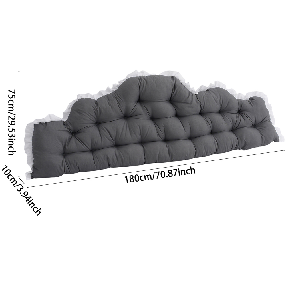 Living and Home Dark Grey Cloud Shaped Ruffle Soft Headboard Pillow 75 x 180cm Image 8