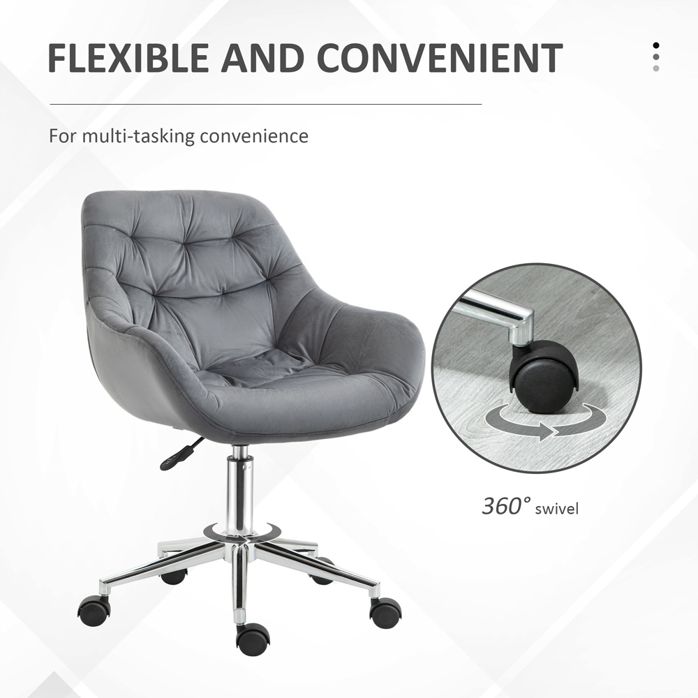 Portland Dark Grey Velvet Swivel Office Chair Image 5