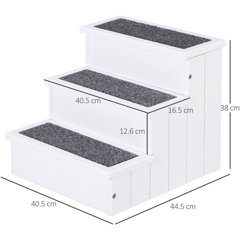 PawHut White 3 Step Wooden Dog Steps Pet Stairs with Storage Image 7