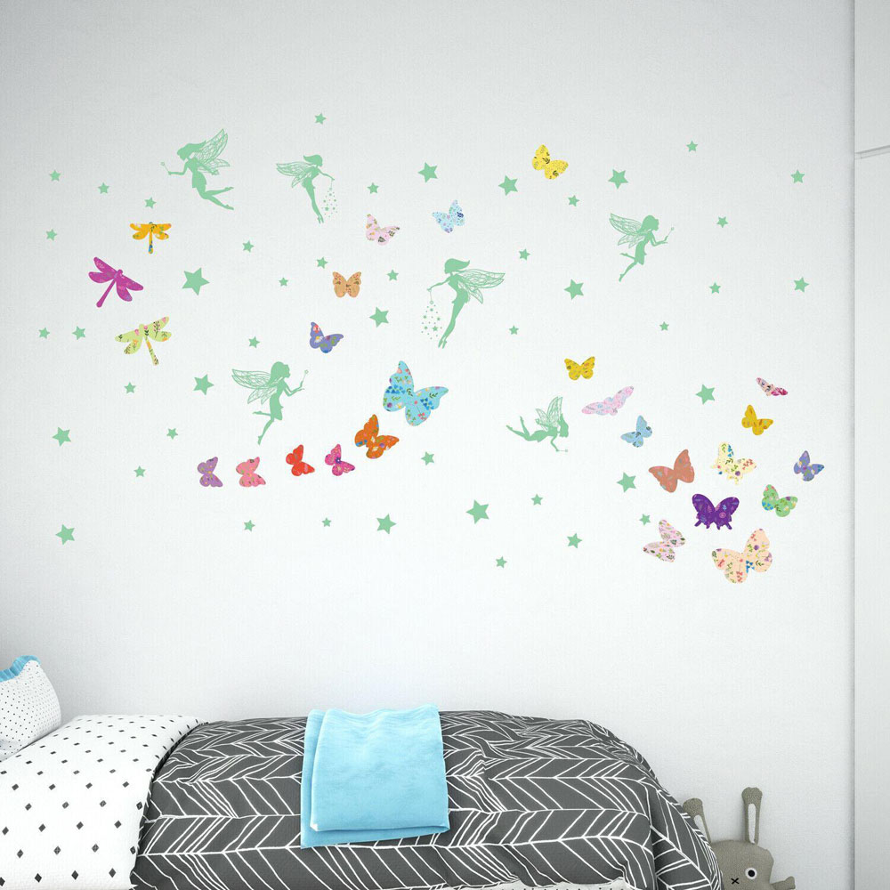 Walplus Glow in the Dark Fairies with Butterflies Kids Bedroom Self Adhesive Wall Stickers Image 3