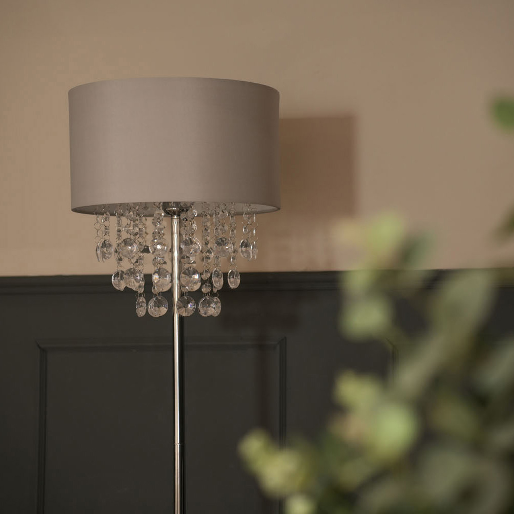 ValueLights Lulu Grey Fabric Shade Metal LED Floor Lamp Image 5