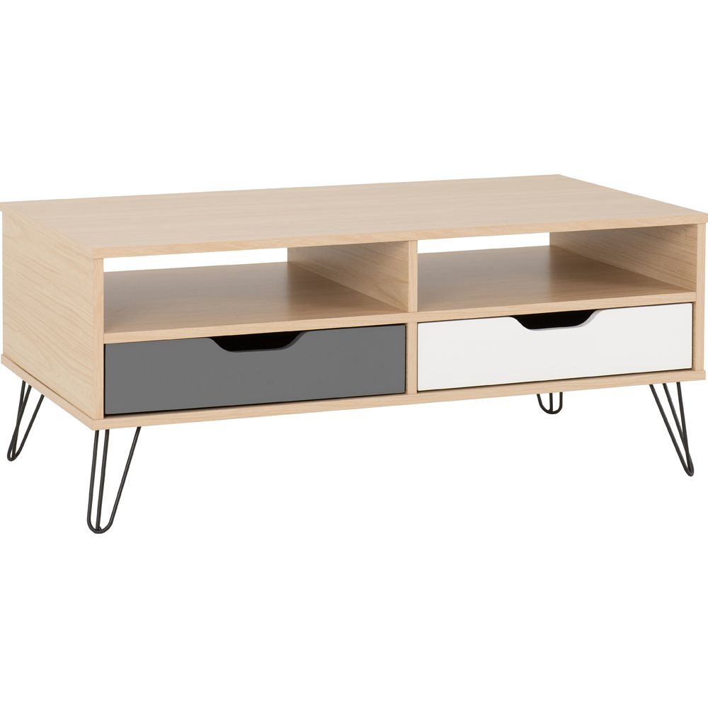 Seconique Bergen 2 Drawer Oak White and Grey Coffee Table Image 2