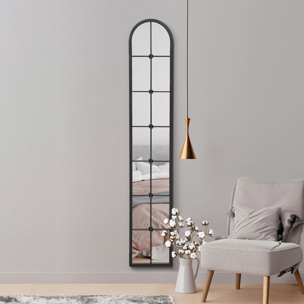 The Arcus Black Arched Metal Leaner Wall Mirror 170 x 30cm Image 2