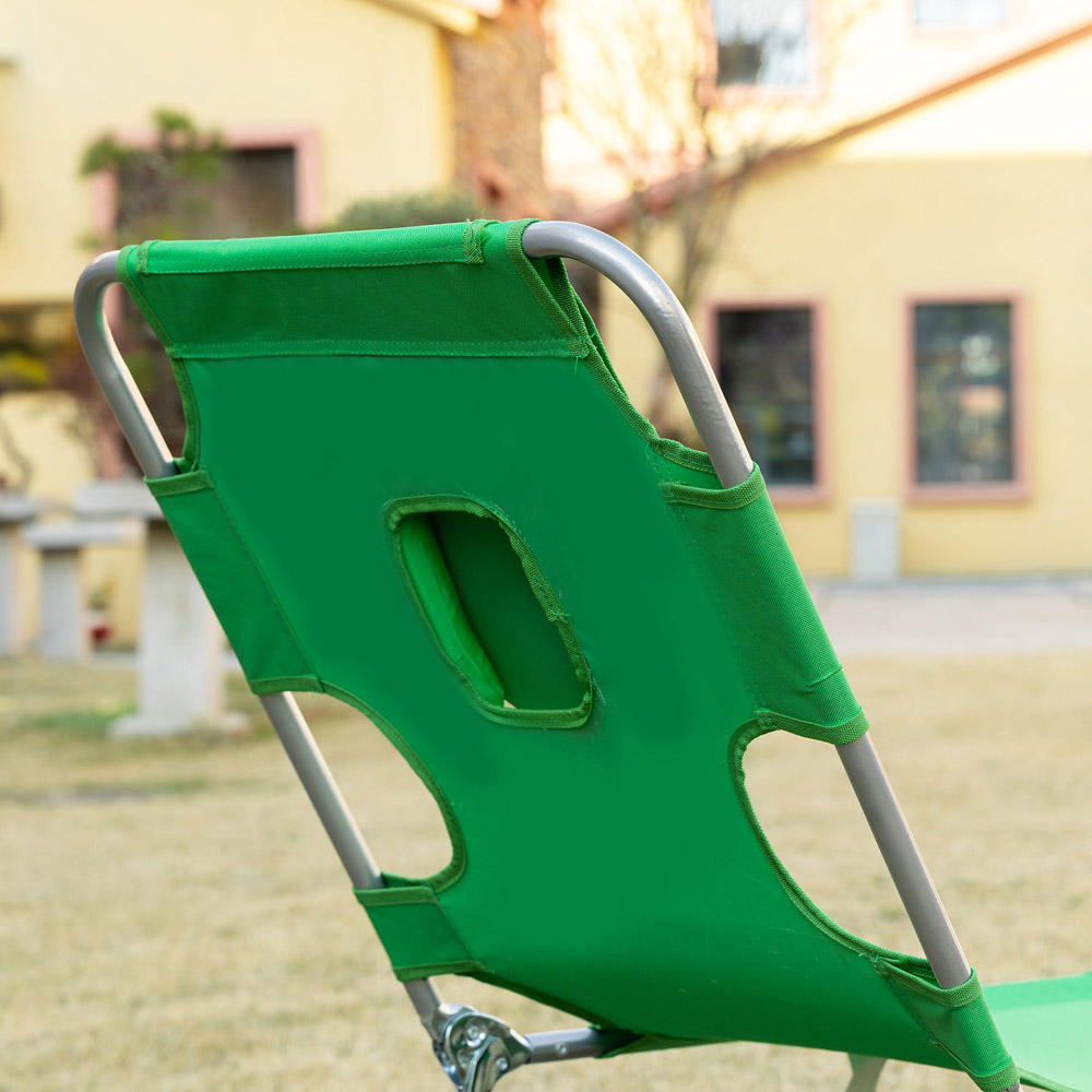 Outsunny Green 5 Level Adjustable Folding Sun Lounger with Reading Hole Image 3