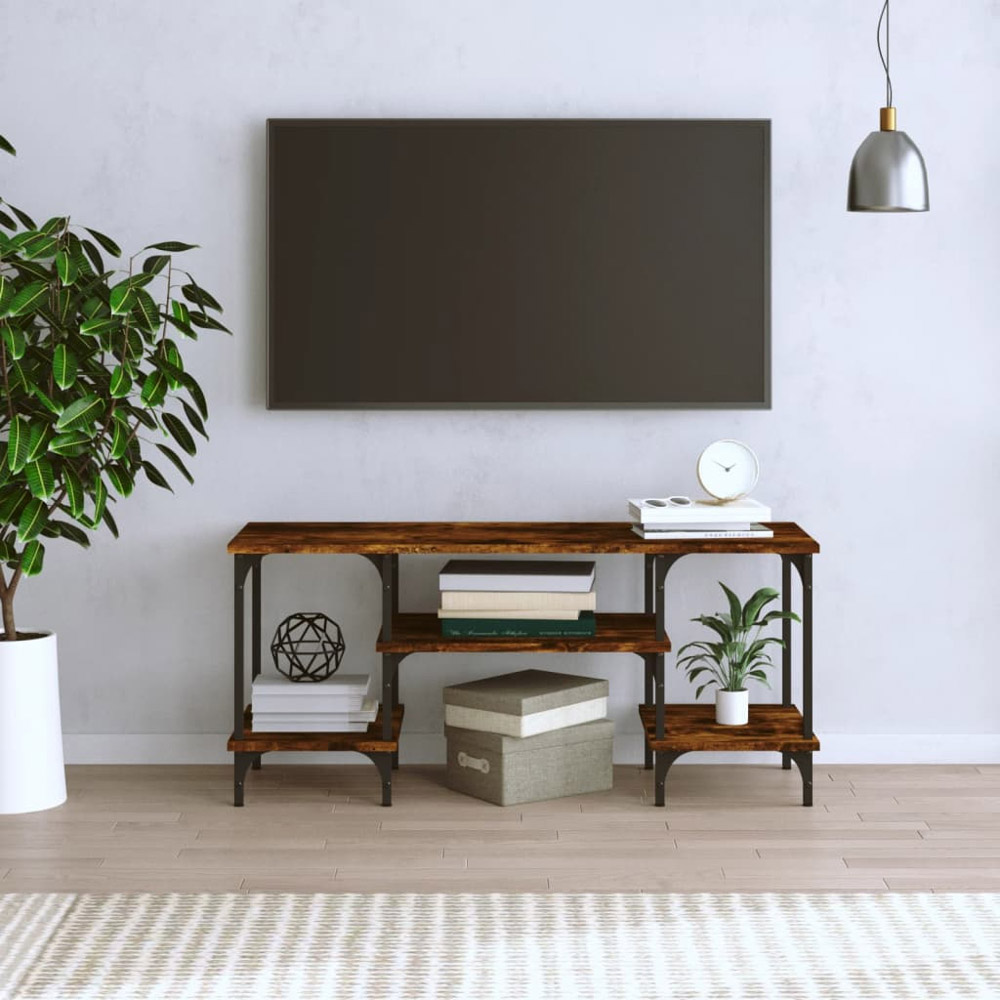 vidaXL 3 Open Shelf Smoked Oak TV Cabinet with Adjustable Legs Image 3