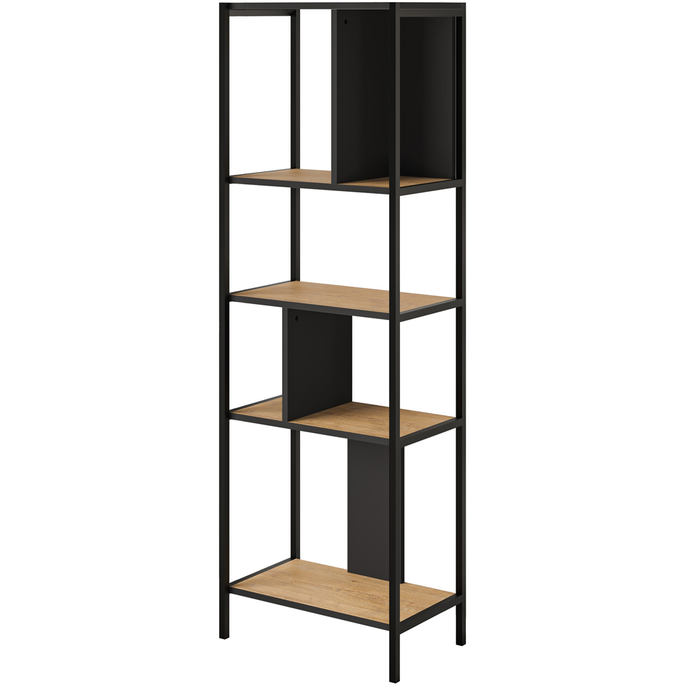 Decortie 5 Shelf Oak Silky Black Modern Mini Narrow Bookcase Image 2
