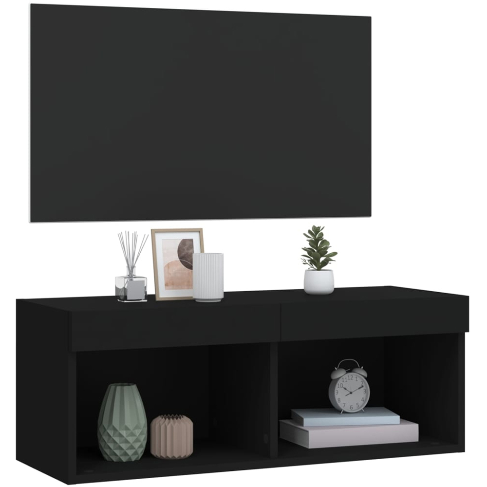 vidaXL 2 Shelf Black Wall Mounted LED TV Cabinet Image 4