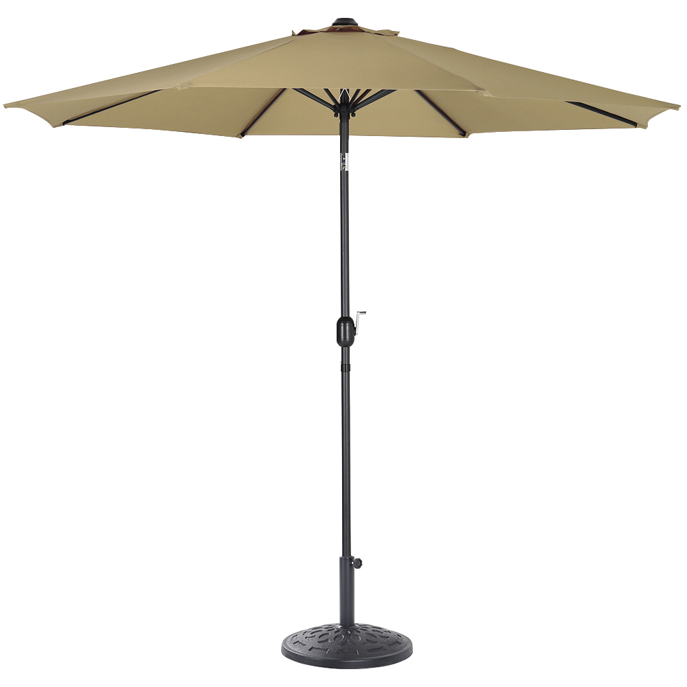 Living and Home Beige Round Crank Tilt Parasol with Round Base 3m Image 4